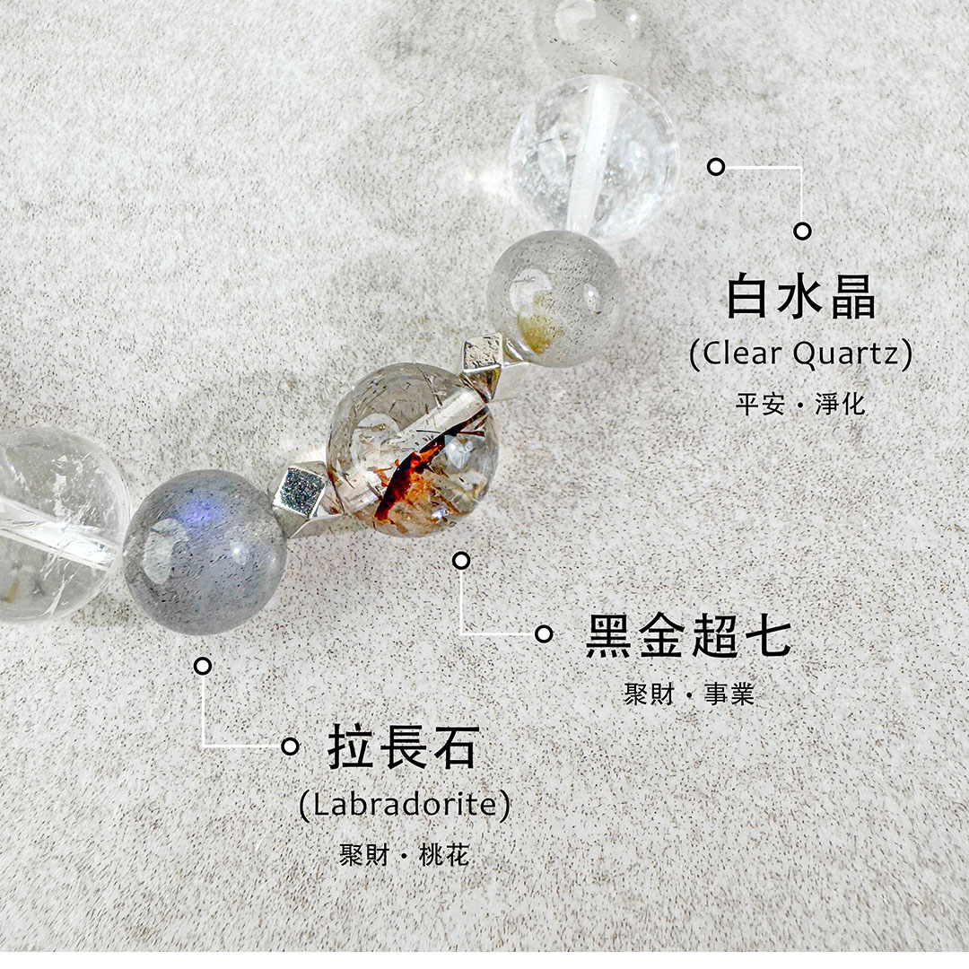 黑金超七 ‧ 拉長石 ‧ 白水晶