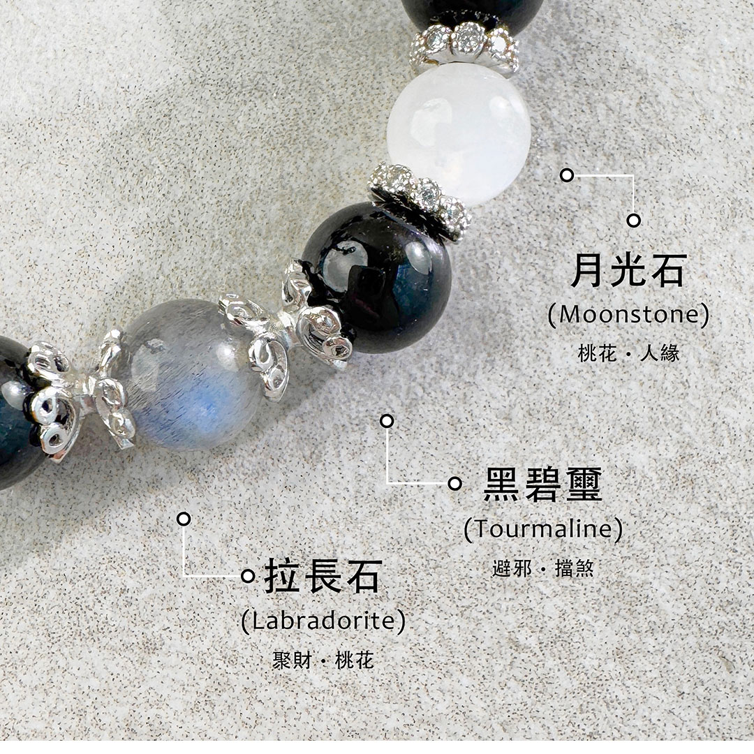 拉長石 ‧ 黑碧璽 ‧ 月光石