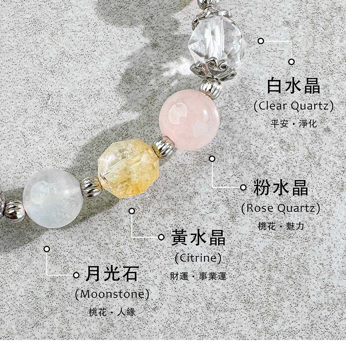 白水晶 ‧ 粉水晶 ‧ 黃水晶 ‧ 月光石
