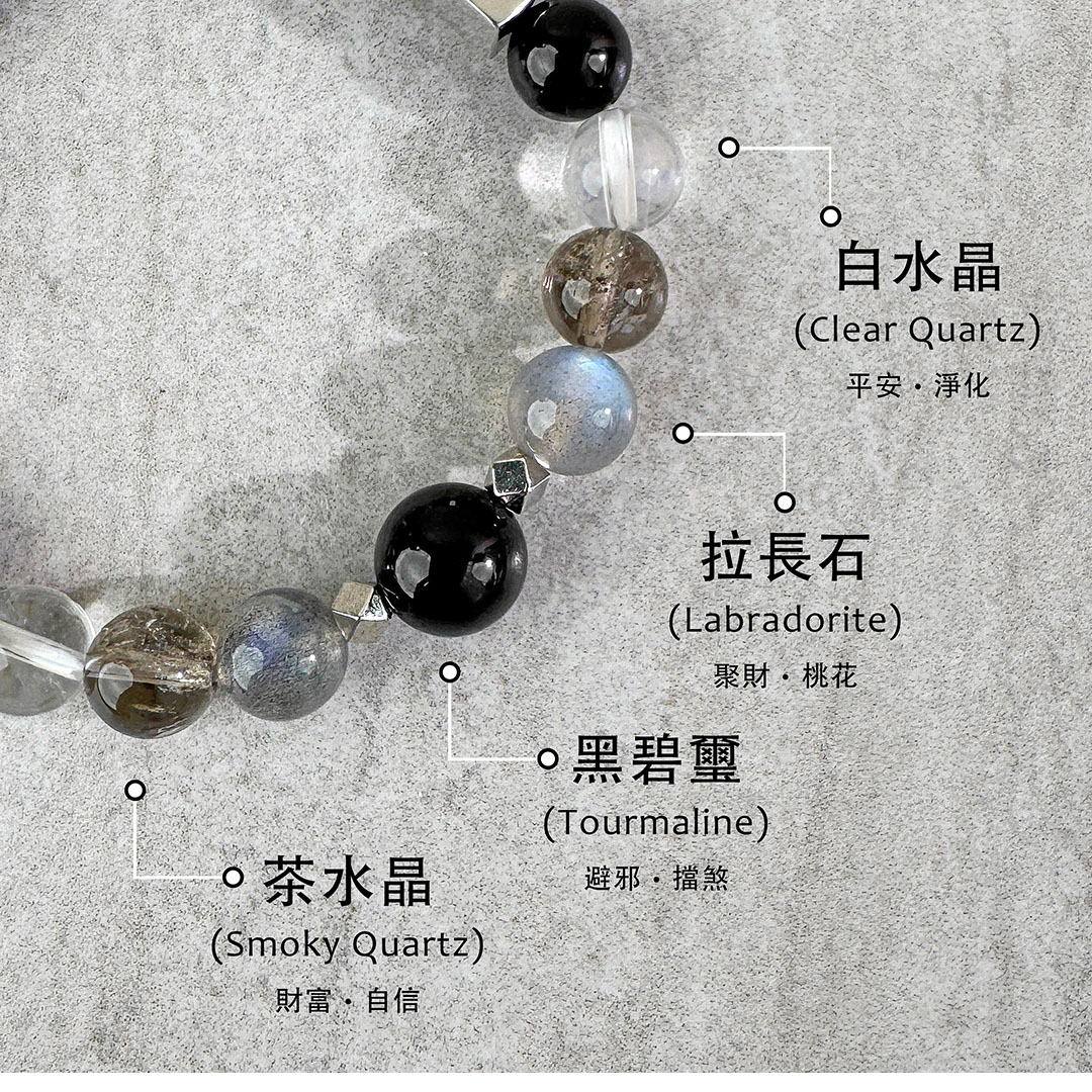 黑碧璽 ‧ 拉長石 ‧ 茶水晶 ‧ 白水晶