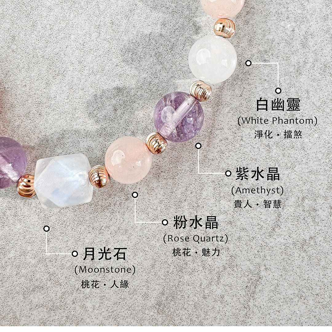 紫水晶 ‧ 月光石 ‧ 粉水晶 ‧ 白幽靈