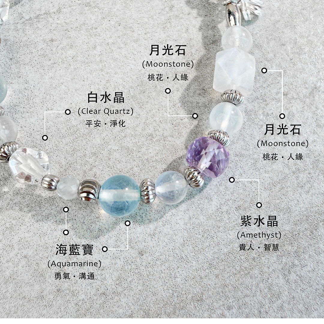 海藍寶 ‧ 月光石 ‧ 紫水晶 ‧ 白水晶