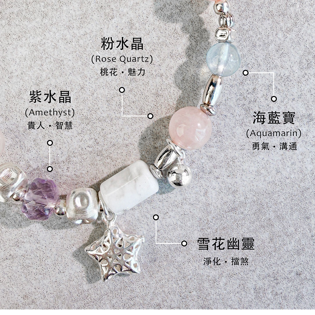 雪花幽靈 ‧ 粉水晶 ‧ 紫水晶 ‧ 海藍寶