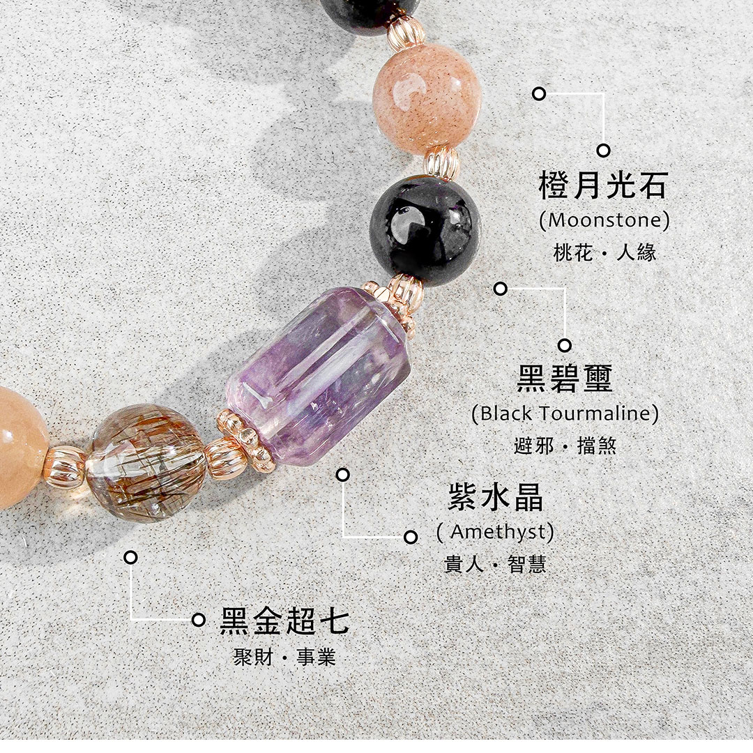 黑碧璽 ‧ 月光石 ‧ 紫水晶 ‧ 黑金超七