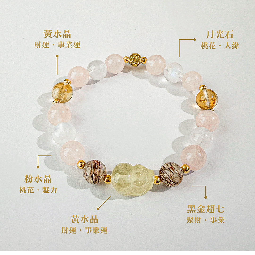 黃水晶 ‧ 黑金超七 ‧ 粉水晶 ‧ 月光石