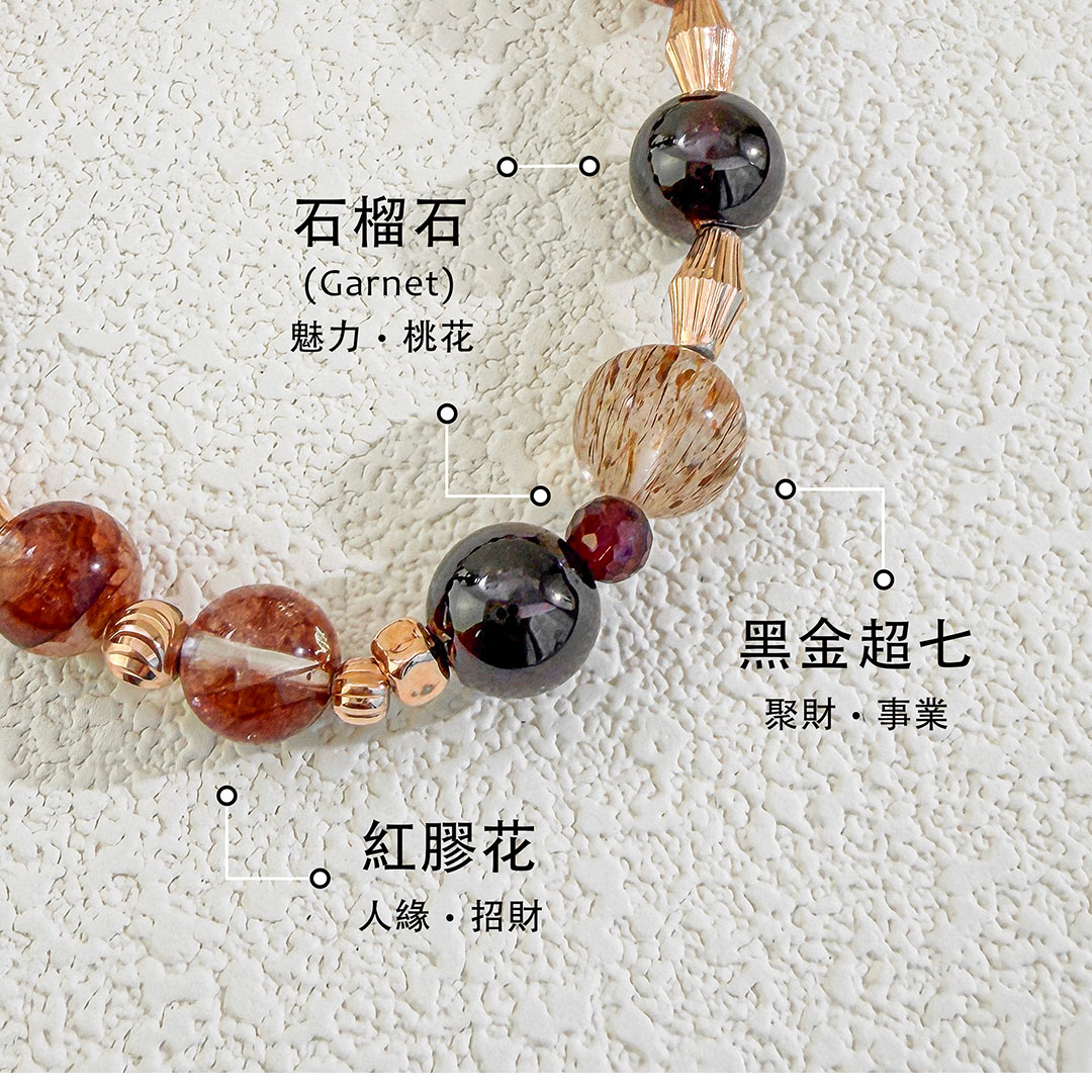 石榴石 ‧ 紅膠花 ‧ 黑金超七