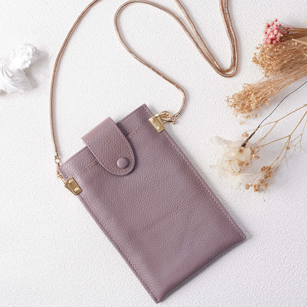 頭層牛皮│優雅知性手機包/隨身背帶套組-藕荷色 頭層牛皮│優雅知性手機包/隨身背帶套組-藕荷色