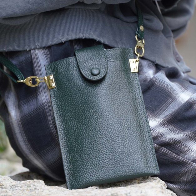 頭層牛皮│優雅知性手機包/隨身包  墨綠色 頭層牛皮│優雅知性手機包/隨身包  墨綠色