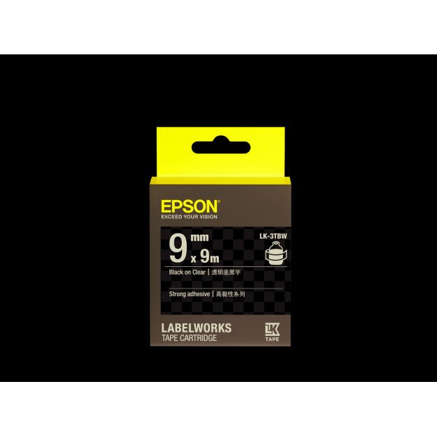 EPSON 原廠高黏性標籤帶|LK-3TBW C53S653411(透明底黑字) EPSON 原廠高黏性標籤帶|LK-3TBW C53S653411(透明底黑字)