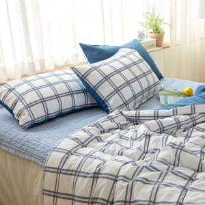 極簡藍格紋四季被三件組 極簡藍格紋四季被三件組