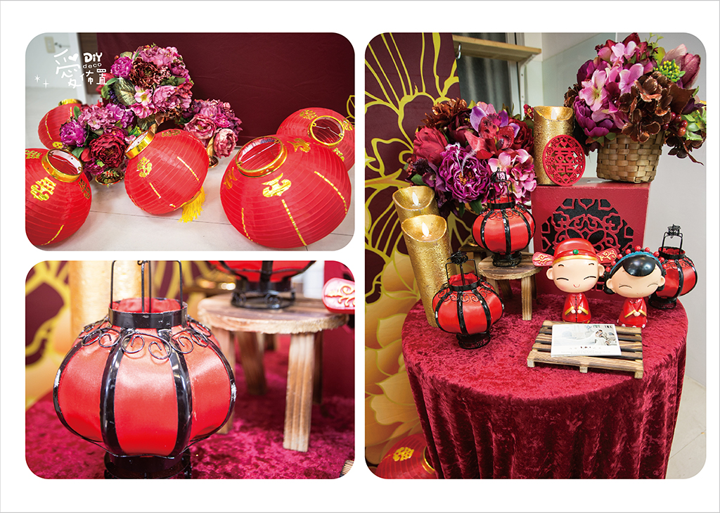 DIY,佈置,婚禮布置,小資,中國風,簡單,紅金色,背板,燈籠,花藝,人造花,喜氣