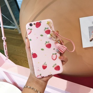 粉色草莓流蘇掛繩OPPO手機殼-DoubleBear 粉色草莓流蘇掛繩OPPO手機殼-DoubleBear