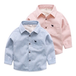 粉藍線條小狗標誌襯衫-DoubleBear 粉藍線條小狗標誌襯衫-DoubleBear