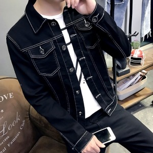 純黑修身白線條牛仔外套-DoubleBear 純黑修身白線條牛仔外套-DoubleBear