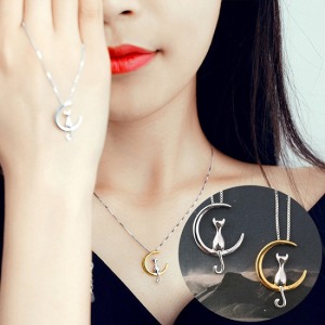 純銀月下貓咪鎖骨鍊-DoubleBear 純銀月下貓咪鎖骨鍊-DoubleBear