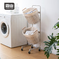 【日本霜山】移動式不鏽鋼雙層洗衣籃(附布套) 【日本霜山】移動式不鏽鋼雙層洗衣籃(附布套)