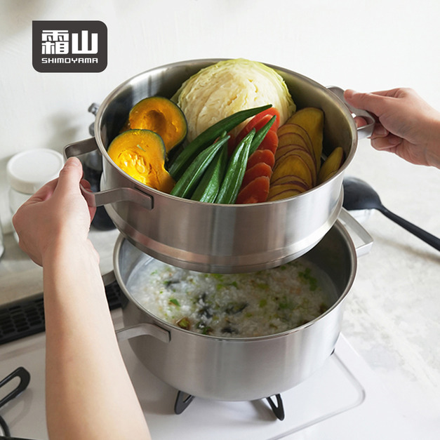 【日本霜山】蒸煮兩用不鏽鋼雙耳單層蒸鍋+湯鍋-24cm 【日本霜山】蒸煮兩用不鏽鋼雙耳單層蒸鍋+湯鍋-24cm