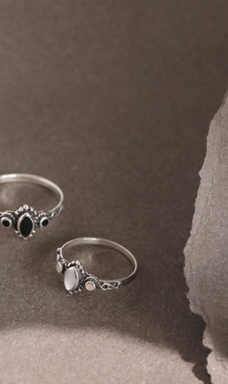 遠遠關心。Black Agate&Nacre | 黑瑪瑙&珍珠母貝 | 925純銀戒指