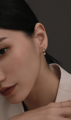 Essence 質粹 | 純銀鍍18K金耳環 | 花筏。東陵石&玫瑰石