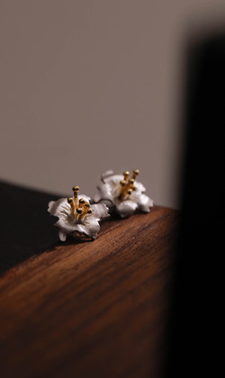 銀絲花。 925純銀耳環