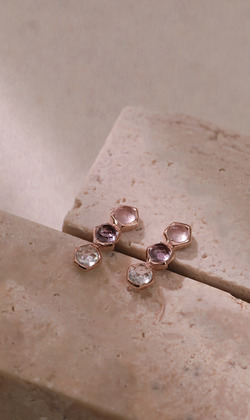 Essence 質粹 | 純銀鍍18K金耳環 | 晚霞。拉長石&紫水晶