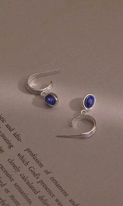 慢鏡頭。Lazurite | 青金石 | 925純銀耳環