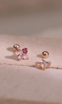 Essence 質粹 | 純銀鍍18K金耳環 | 你的心聲。月光石&粉晶(單入)