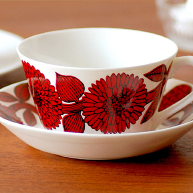 Gustavsberg 紅花Aster 茶杯盤組