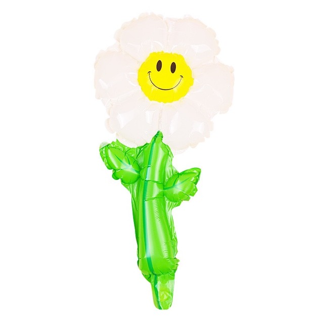 50cm 手拿棒鋁箔氣球- 微笑五瓣花 白色