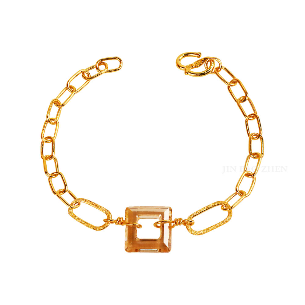 方塊水晶磨砂黃金手鍊