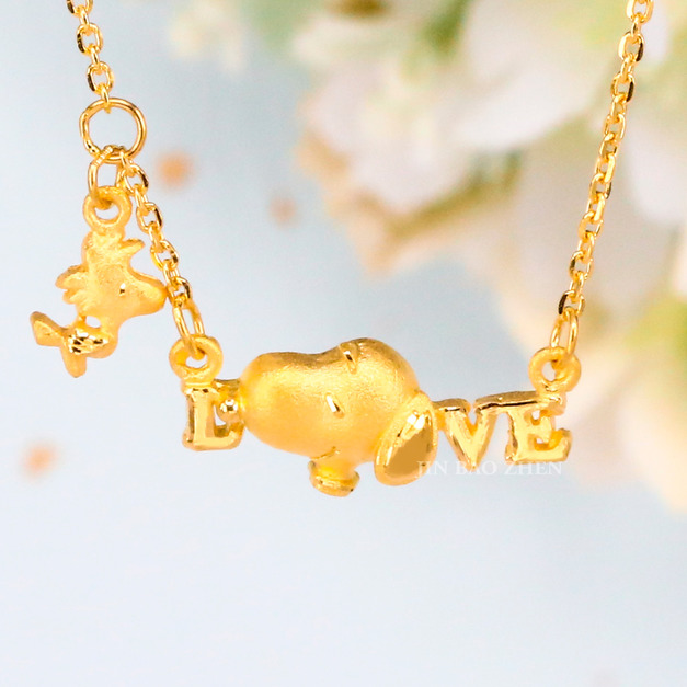 史努比SNOOPY-史努比好夥伴-黃金項鍊(鎖骨鍊)