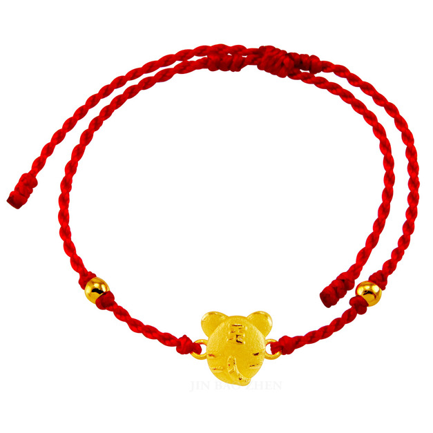 好運12生肖-虎-紅繩黃金手鍊