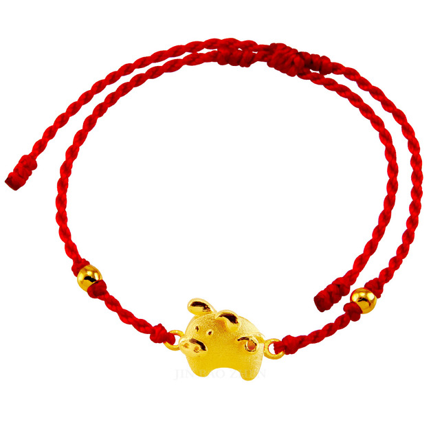 好運12生肖-豬-紅繩黃金手鍊