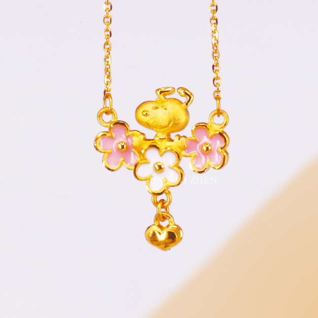 史努比SNOOPY-金色花漾史努比-黃金項鍊(鎖骨鍊)