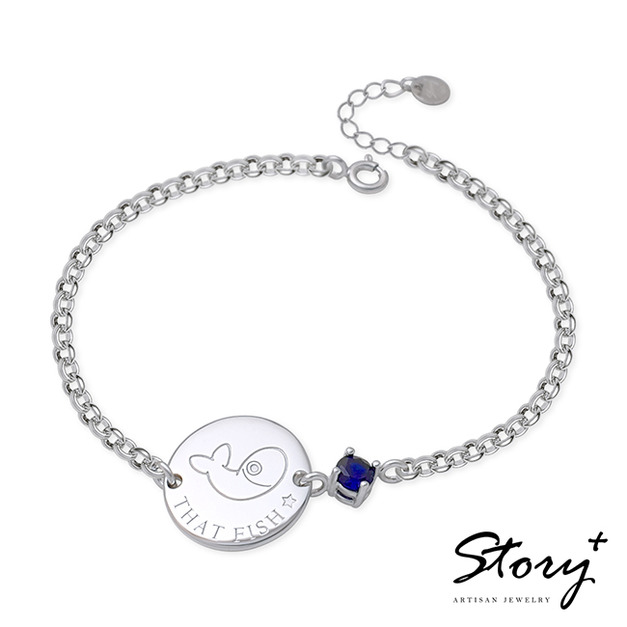 白爛貓與我系列-家族圓牌誕生石-客製化純銀手鍊