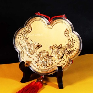 天上鳳凰戲牡丹 神明金牌(中)13公分(0.06錢) 天上鳳凰戲牡丹 神明金牌(中)13公分(0.06錢)