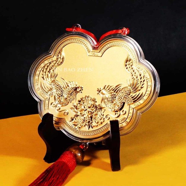 天上鳳凰戲牡丹 神明金牌(小)10公分(0.03錢)