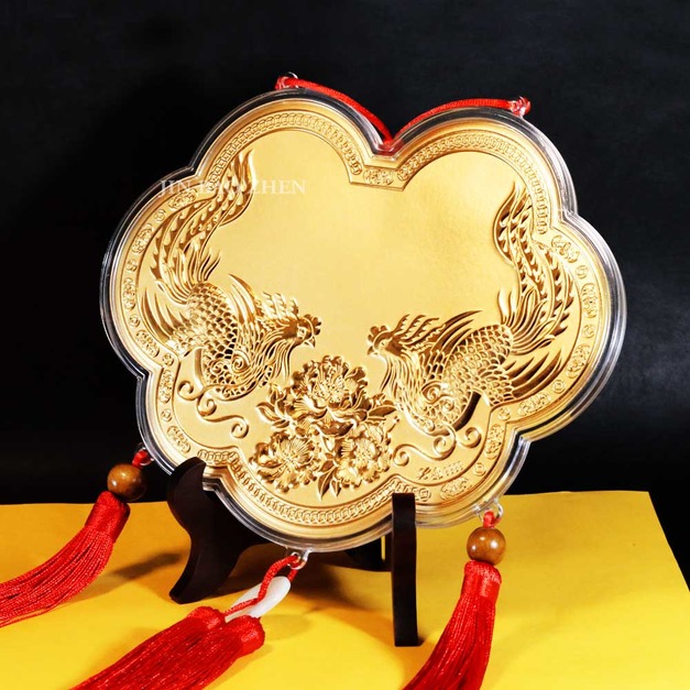 天上鳳凰戲牡丹 神明金牌(特大) 19.5公分(0.20錢)