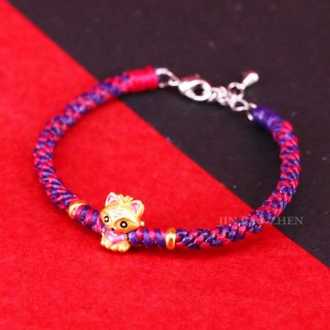 稻荷狐(桃紅)-狐狸黃金手鍊-絲質蠟線編織手鍊 稻荷狐(桃紅)-狐狸黃金手鍊-絲質蠟線編織手鍊