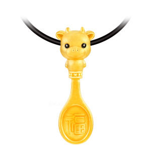 可愛牛湯匙墜-生肖金飾-金湯匙 可愛牛湯匙墜-生肖金飾-金湯匙