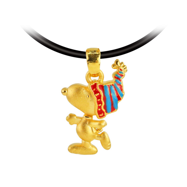 毛帽史努比黃金墜子-SNOOPY