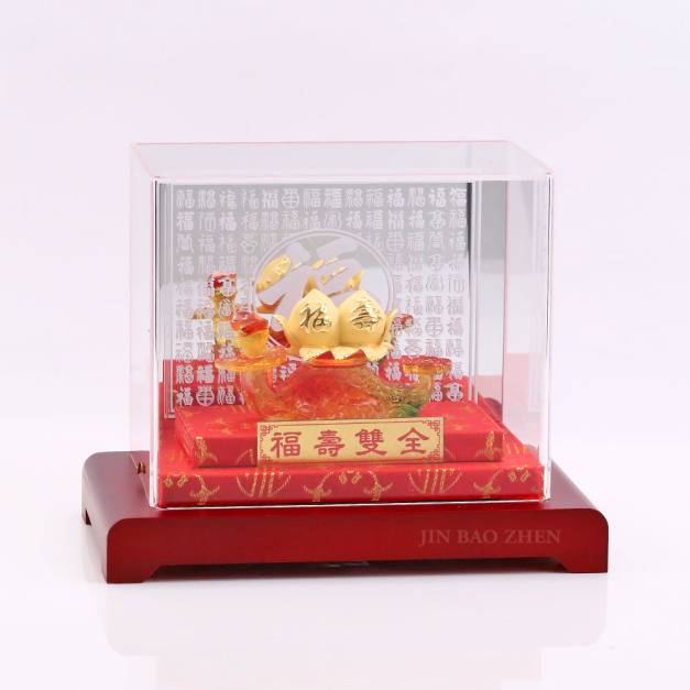 福壽雙全-壽桃祝壽推薦純黃金藝術擺件 福壽雙全-壽桃祝壽推薦純黃金藝術擺件