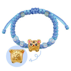 虎爺黃金彌月手鍊-粉藍色編織款 虎爺黃金彌月手鍊-粉藍色編織款