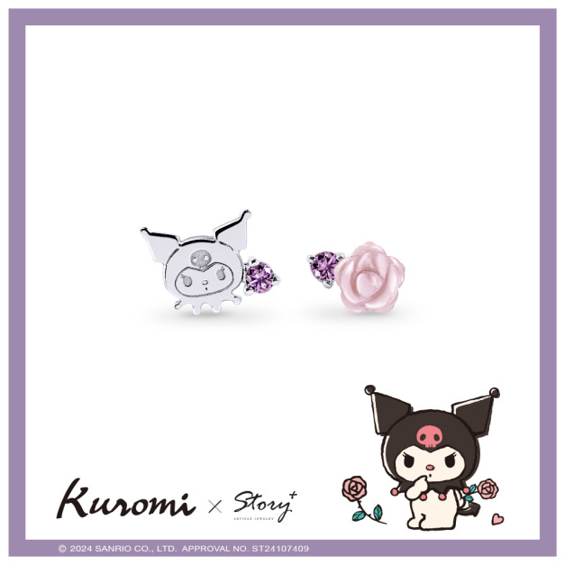 酷洛米-Kuromi-珠貝花純銀耳環-繁花系列 酷洛米-Kuromi-珠貝花純銀耳環-繁花系列