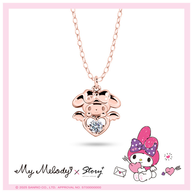 美樂蒂-MyMelody-小翅膀誕生石-純銀項鍊-邱比特系列