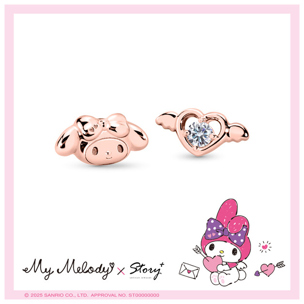美樂蒂-MyMelody-小翅膀誕生石-純銀耳環-邱比特系列