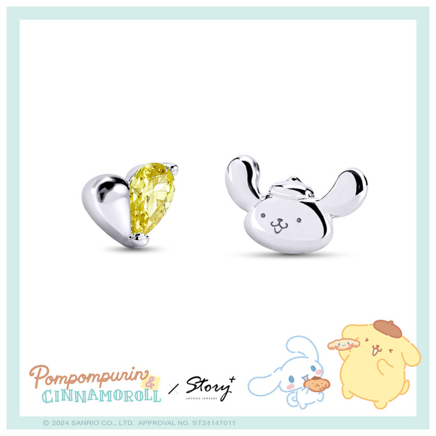 布丁狗-PomPomPurin-小心意晶鑽純銀耳環-布丁狗喜拿一起玩系列