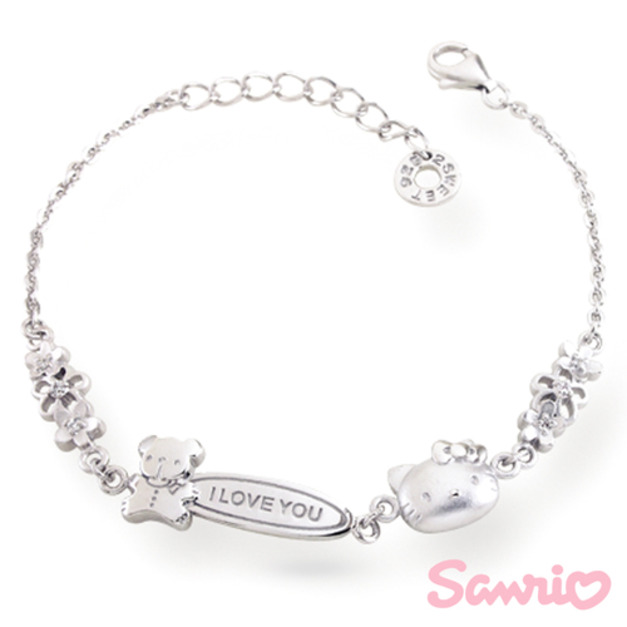 Hello Kitty凱蒂貓-花漾Kitty-刻字銀飾手鍊(兒童/成人)