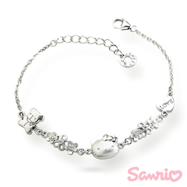 Hello Kitty凱蒂貓-綻放-刻字銀飾手鍊(兒童/成人)