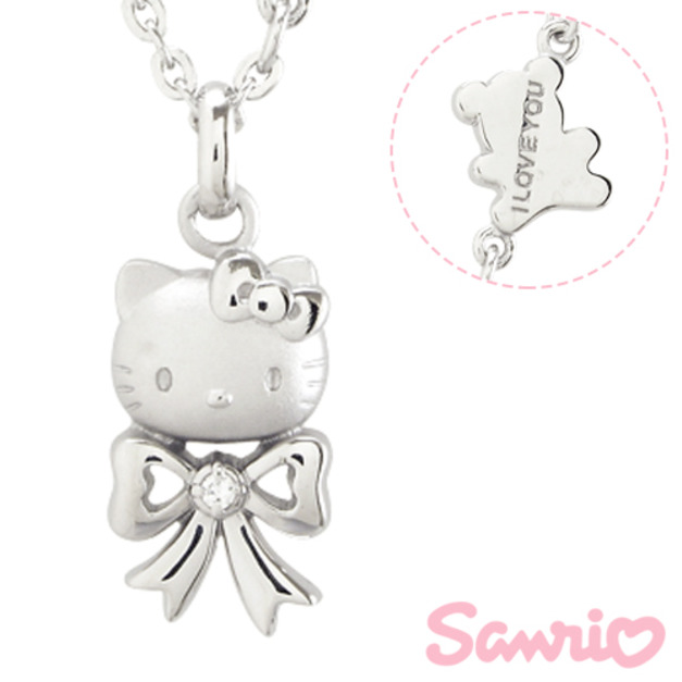 Hello Kitty凱蒂貓-甜心蝴蝶結-刻字銀飾項鍊